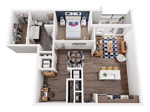 Floor plan for 1 bed, 1 bath, 1048 sqft